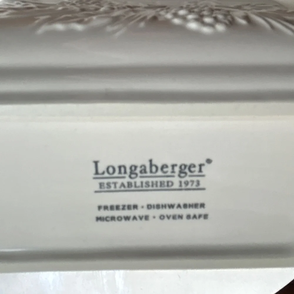 Longaberger Nature's Garland Embossed Dish Ivory Ceramic Rectangular Boxed
